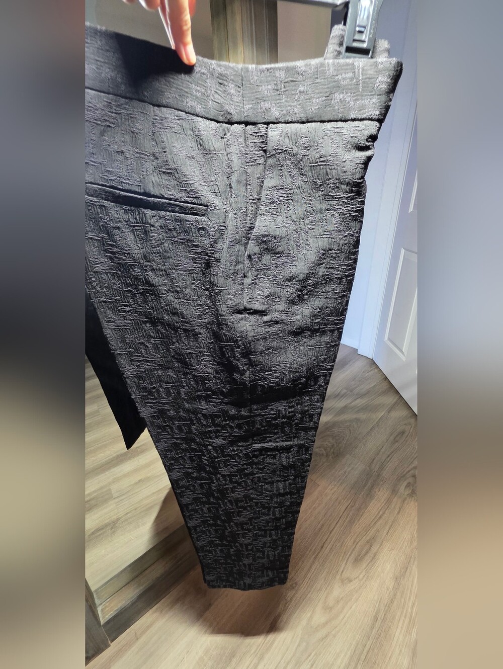 Zara Jacquard Ankle Pants Black Textured Trousers - Picture 9 of 9